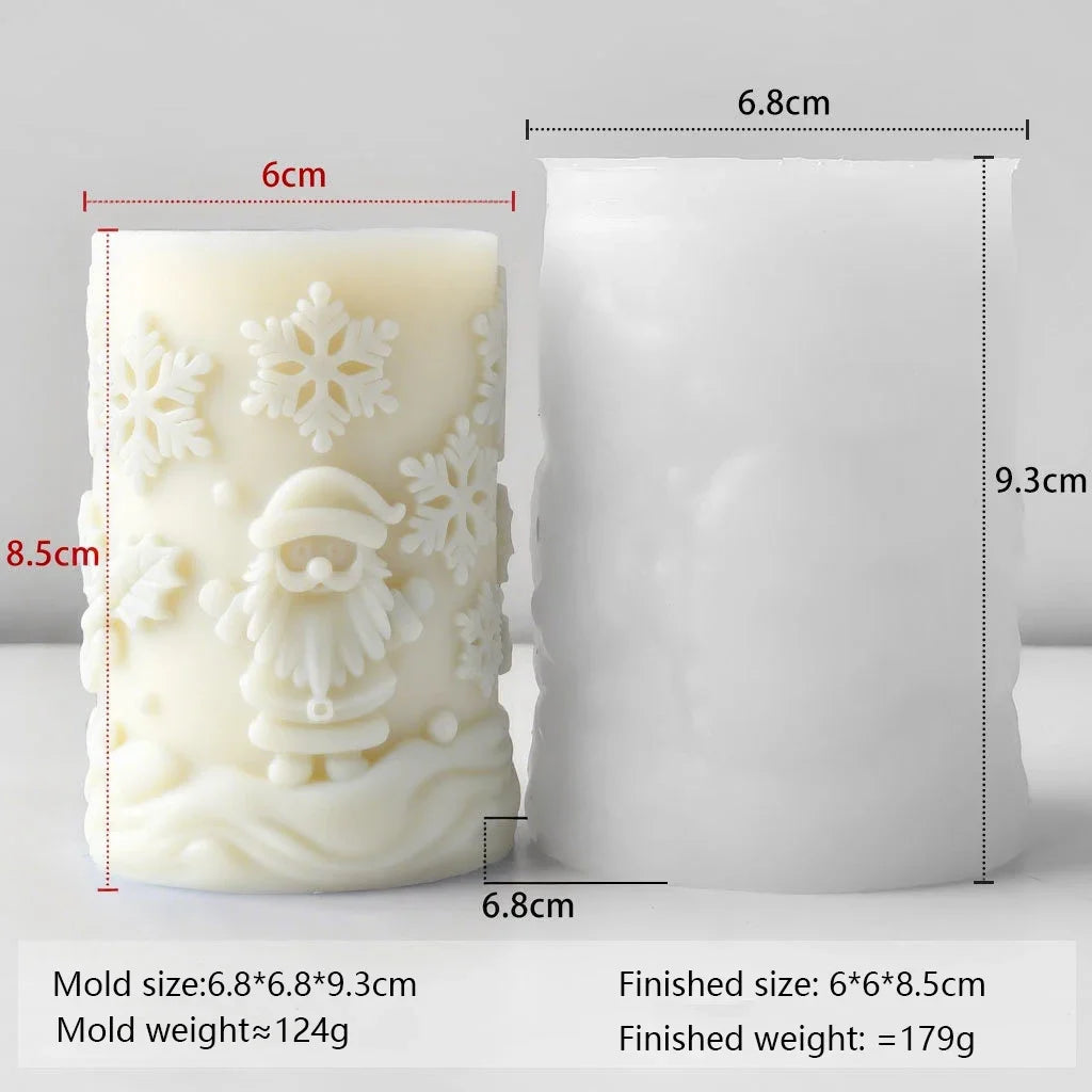 3D Silicone Mold DIY Christmas Snowflake Candle Cylinder Aromatherapy Aroma Wax Xmas Decor Holiday Home Craft Gift Making Tools